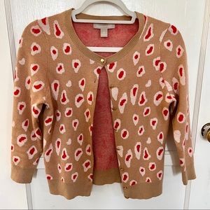 Tan and coral animal print cardigan